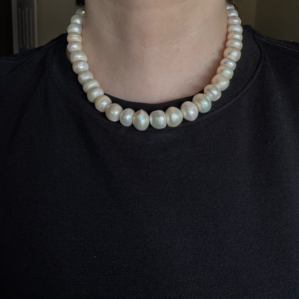 Lustrous White Pearl Necklace and earrings set with Decorative Clasp 16 “